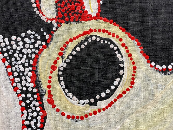 A detail from Tjitjiti, 2015, by Carlene West. Synthetic polymer on canvas.
