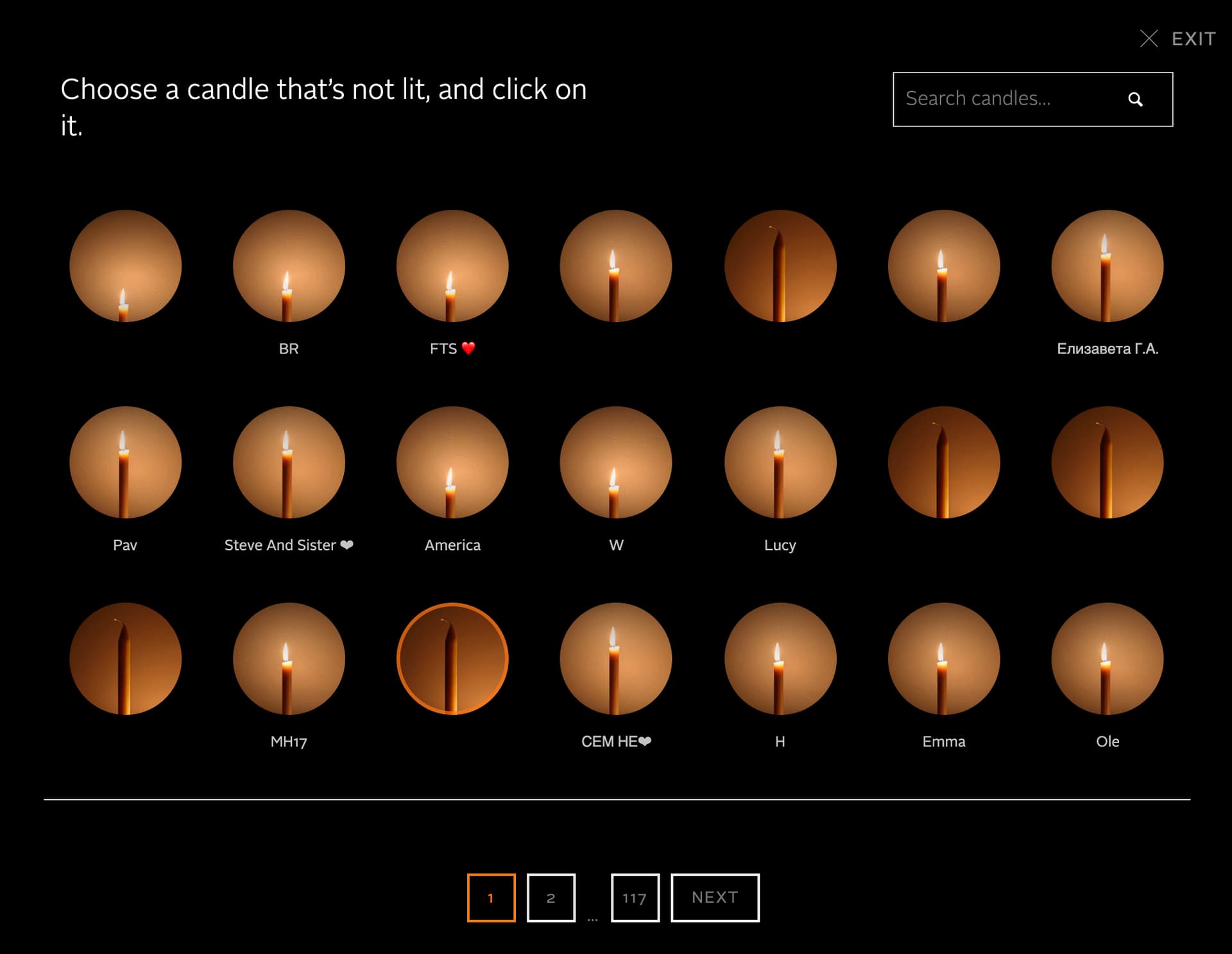 digital candle lighting — Choose a candle that is not lit and click on it.